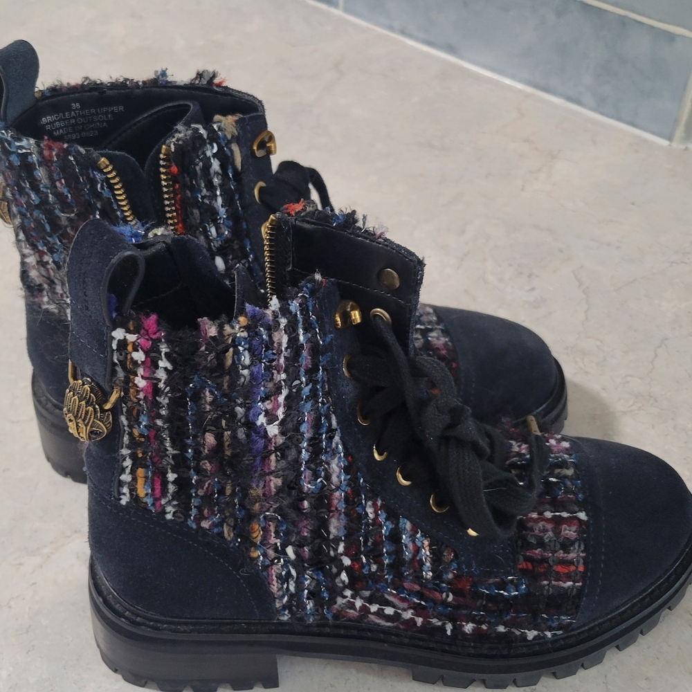 Kurt Geiger Multicolor Tweed Combat Boots